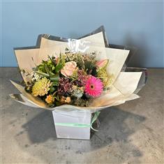 Cheerful pink hand tied bouquet