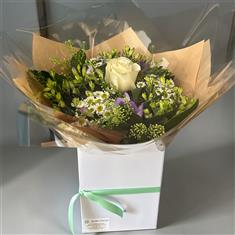 Fresh white and lilac hand tied bouquet Small